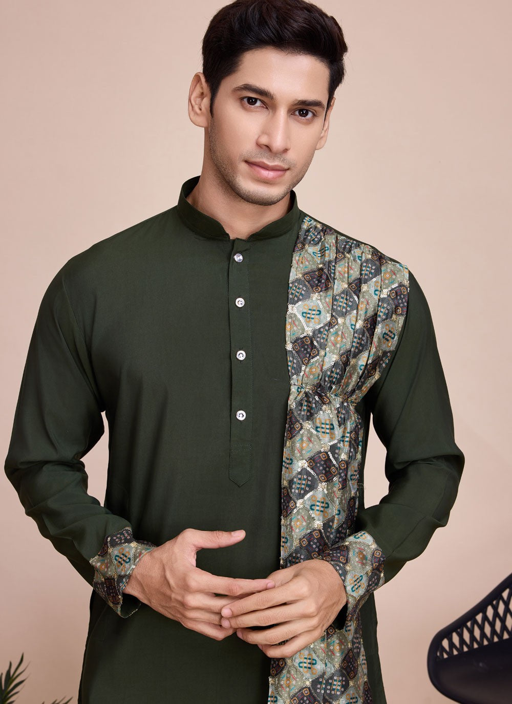 Plain Silk Green Kurta - M8244