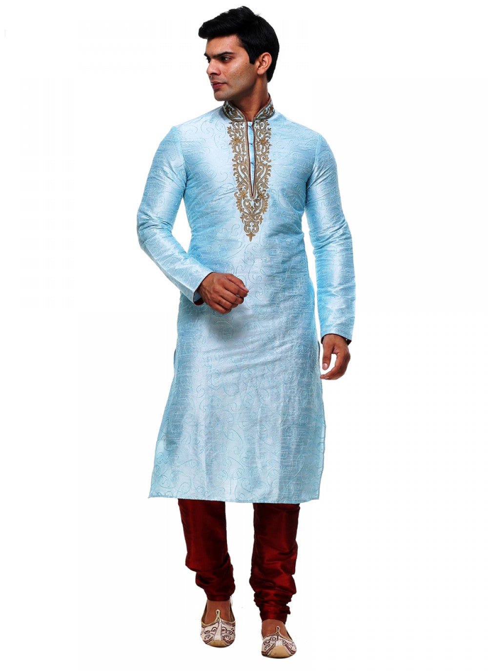 Plain Silk Aqua Blue Kurta Pyjama - M1010