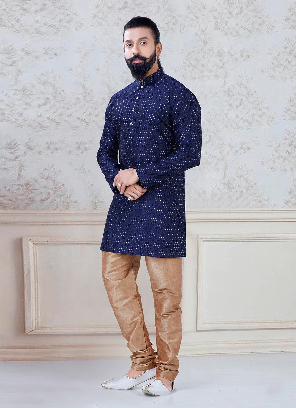 Zari Silk Blue Kurta Pyjama - M3090