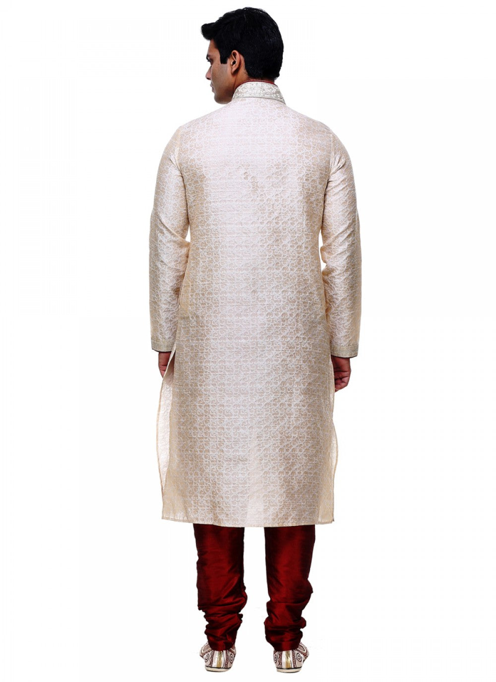 Embroidered Silk Cream Kurta Pyjama - M1029