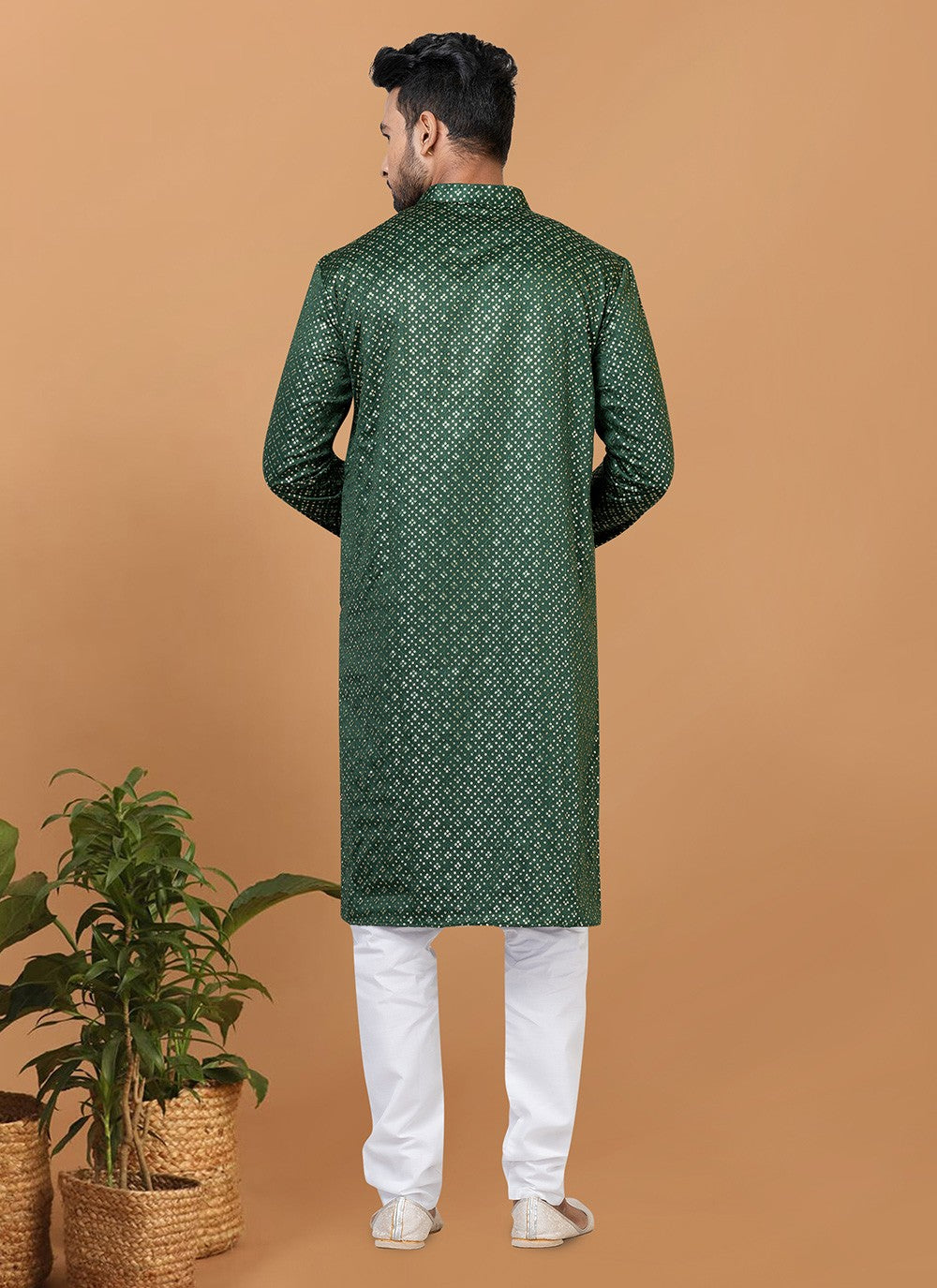 Embroidered Silk Green Kurta Pyjama - M6238