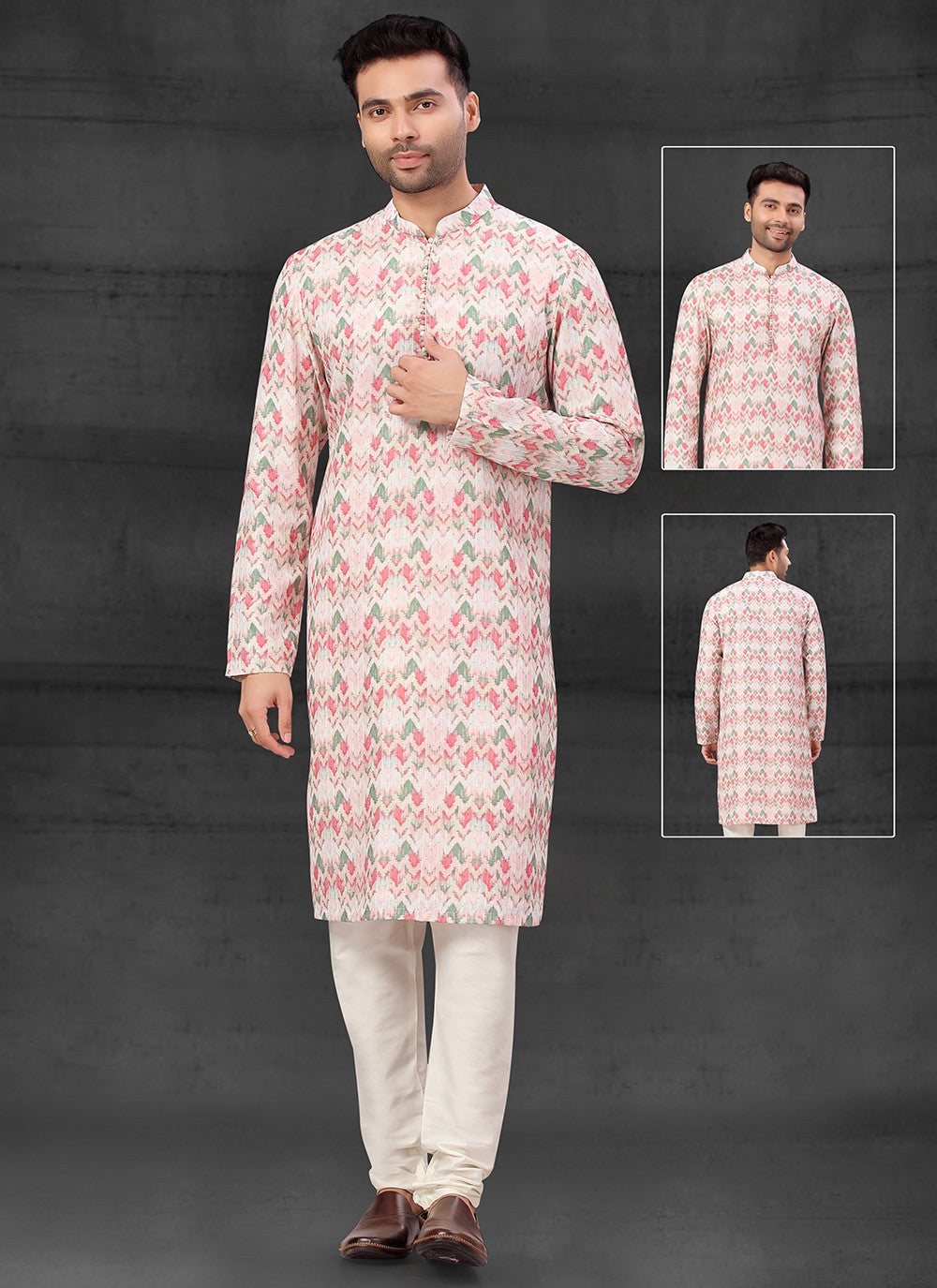 Fancy Work Silk Multi Colour Kurta Pyjama - M4102