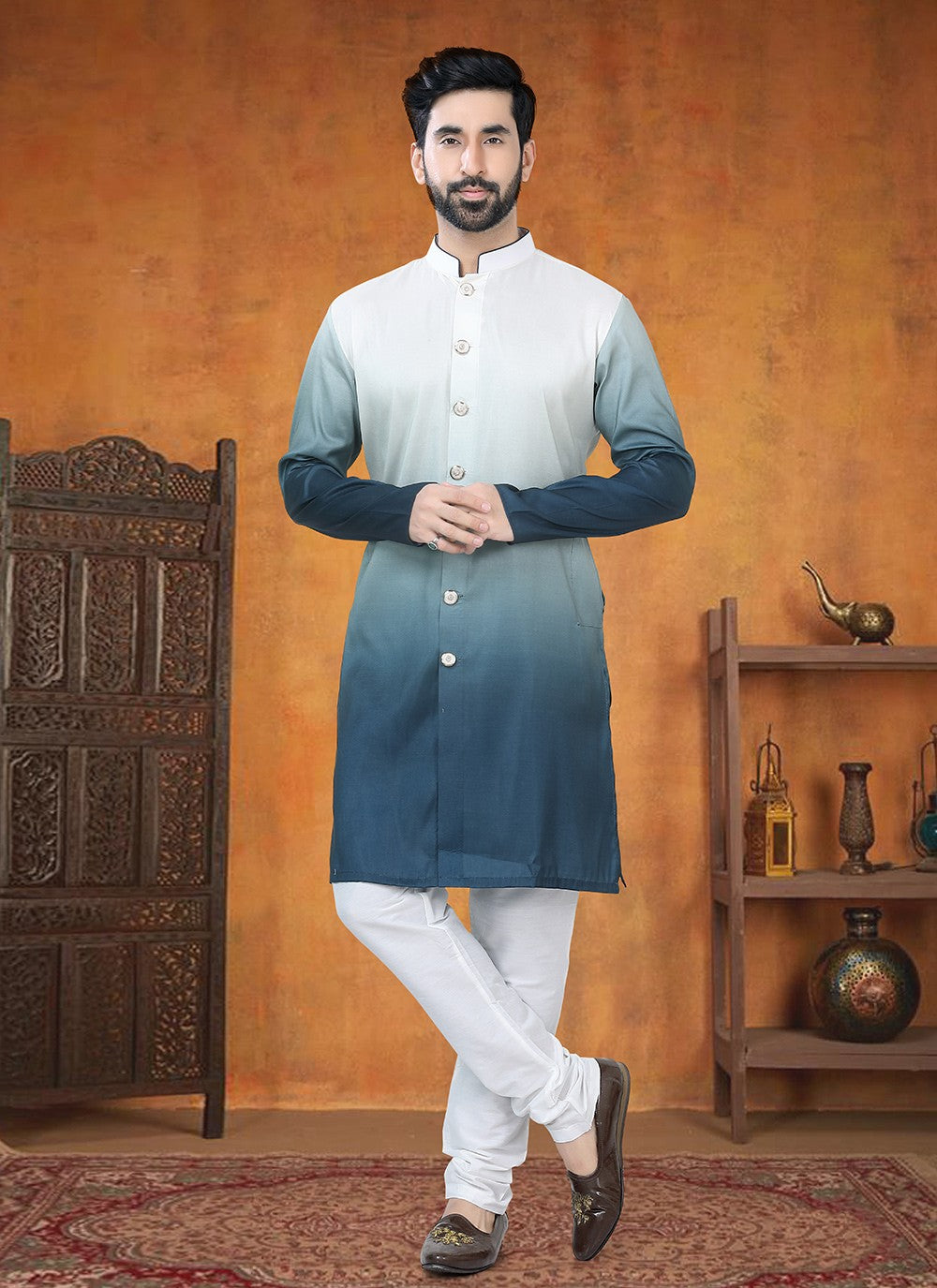 Buttons Silk Multi Colour Kurta Pyjama - M8757