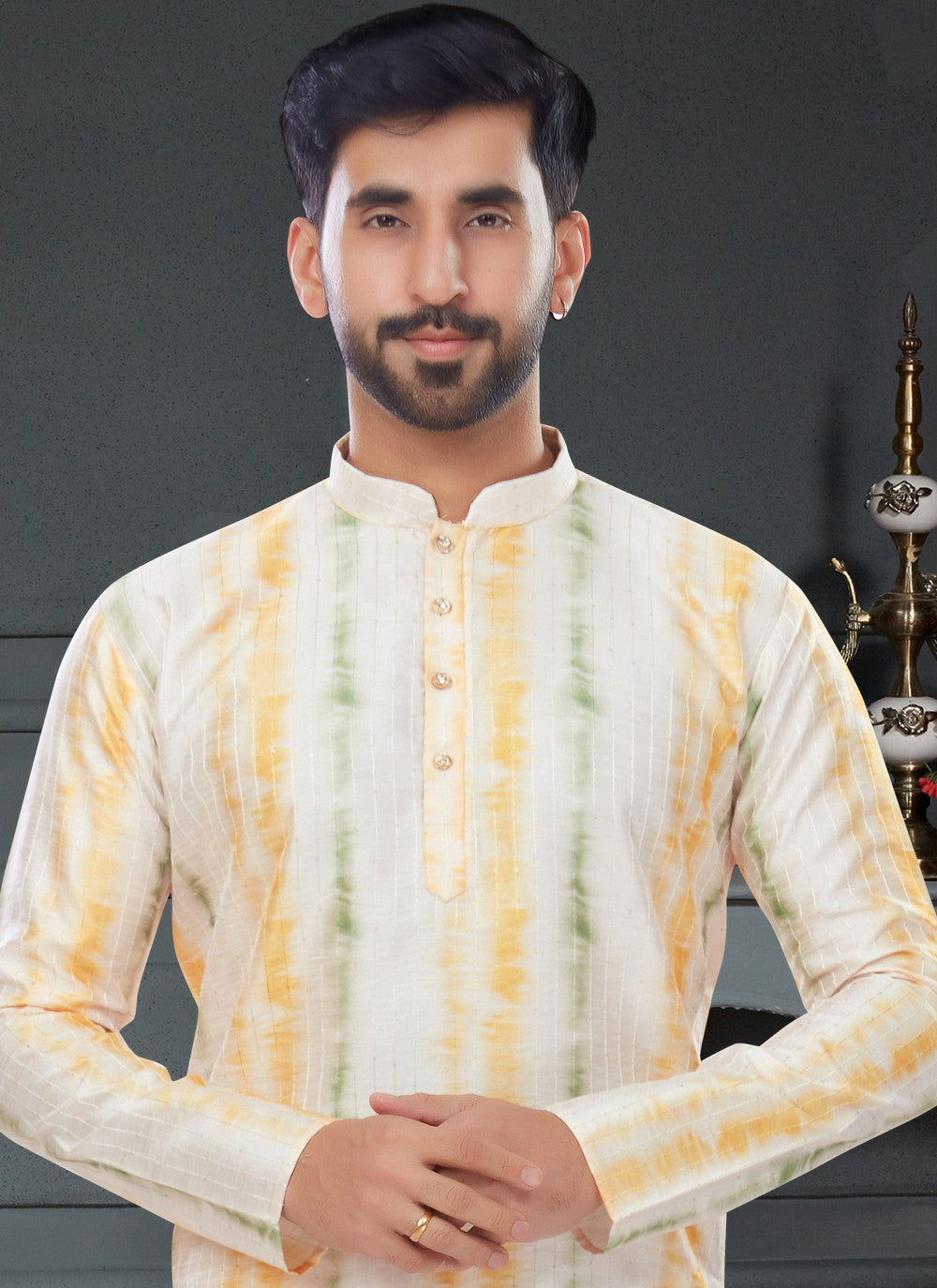 Digital Print Silk Off White Kurta Pyjama - M4737