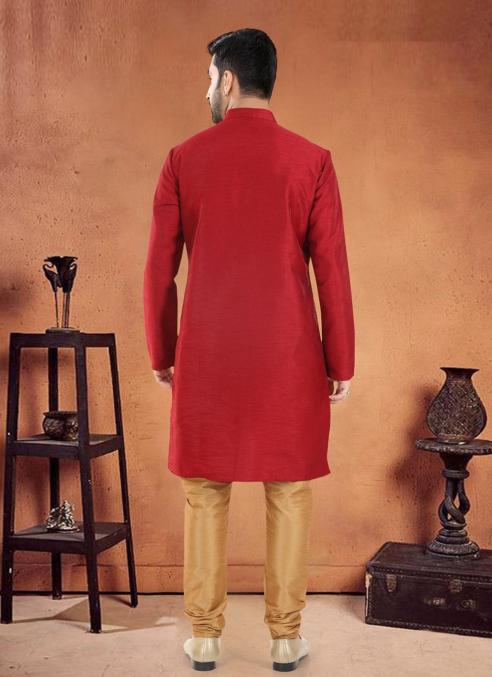 Patch Silk Red Kurta Pyjama - M8109