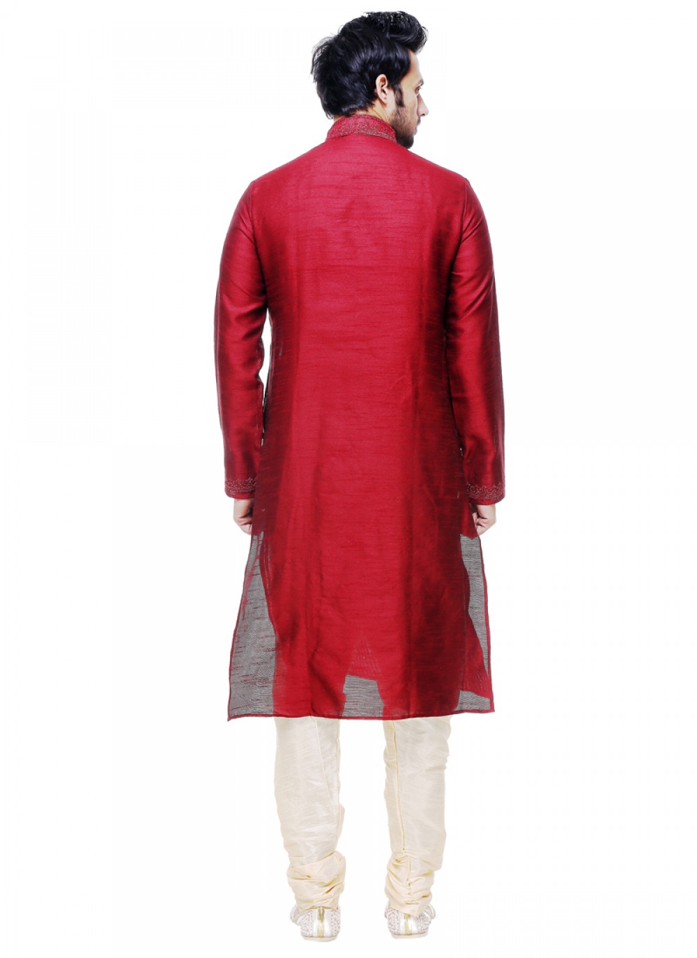 Embroidered Silk Red Kurta Pyjama - M1032