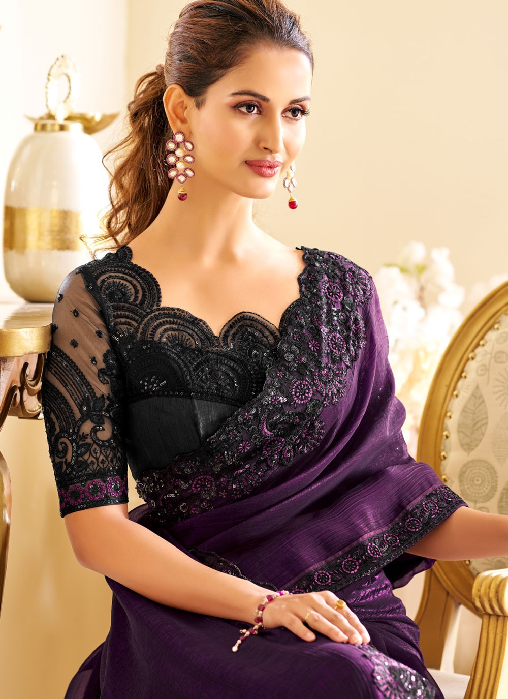 Embroidered, Sequins Shimmer Georgette Saree - S11897