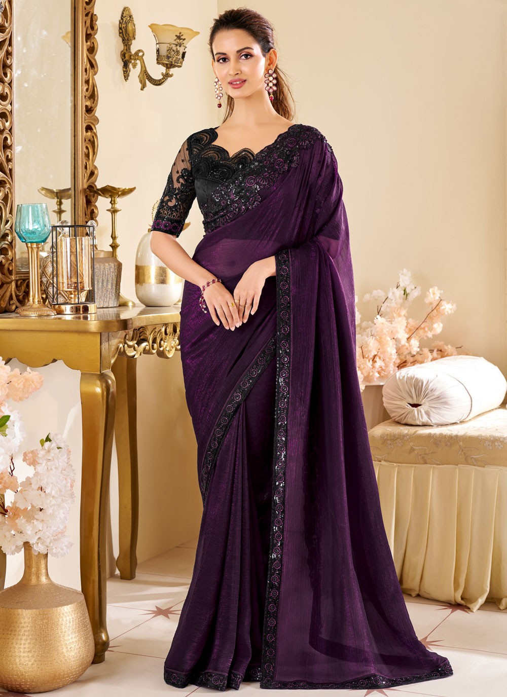 Embroidered, Sequins Shimmer Georgette Saree - S11897