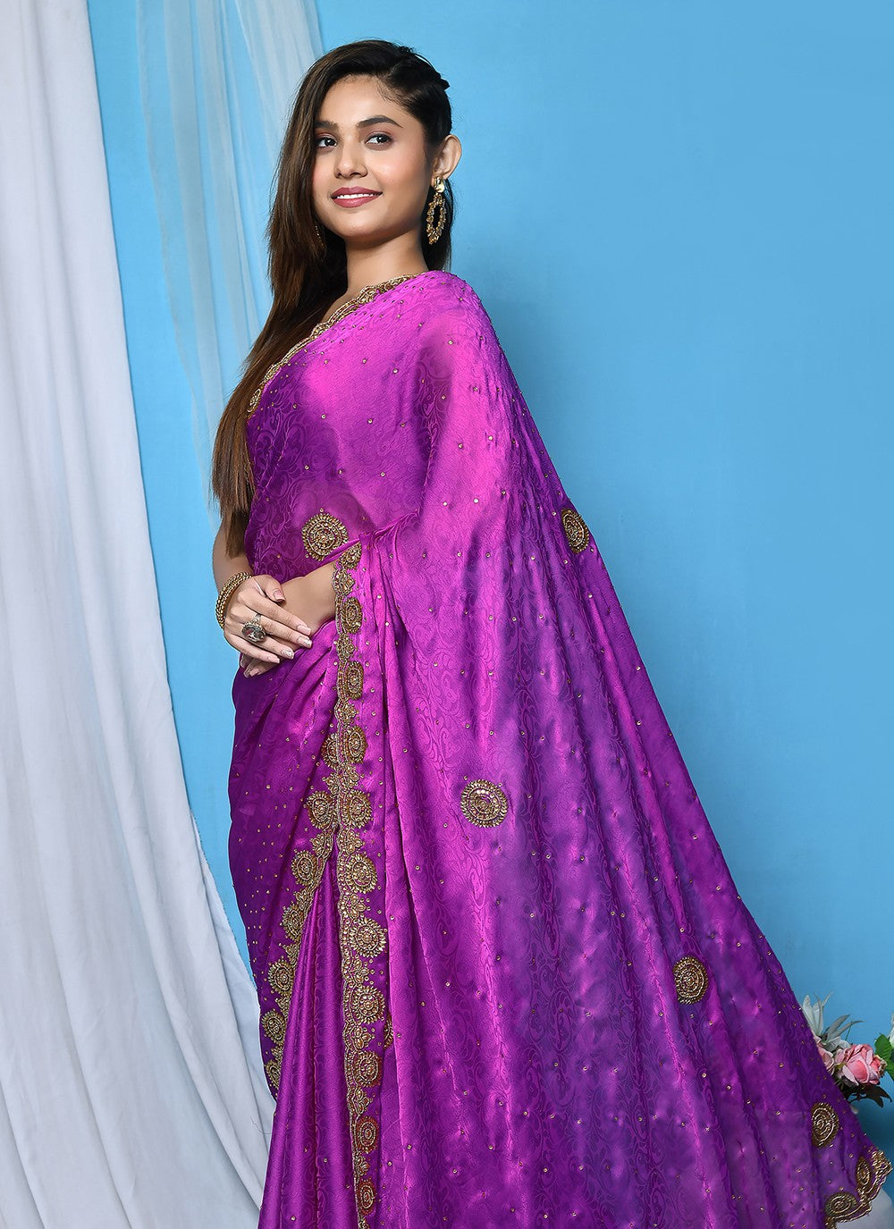 Contemporary Embroidered Silk Saree - S3349