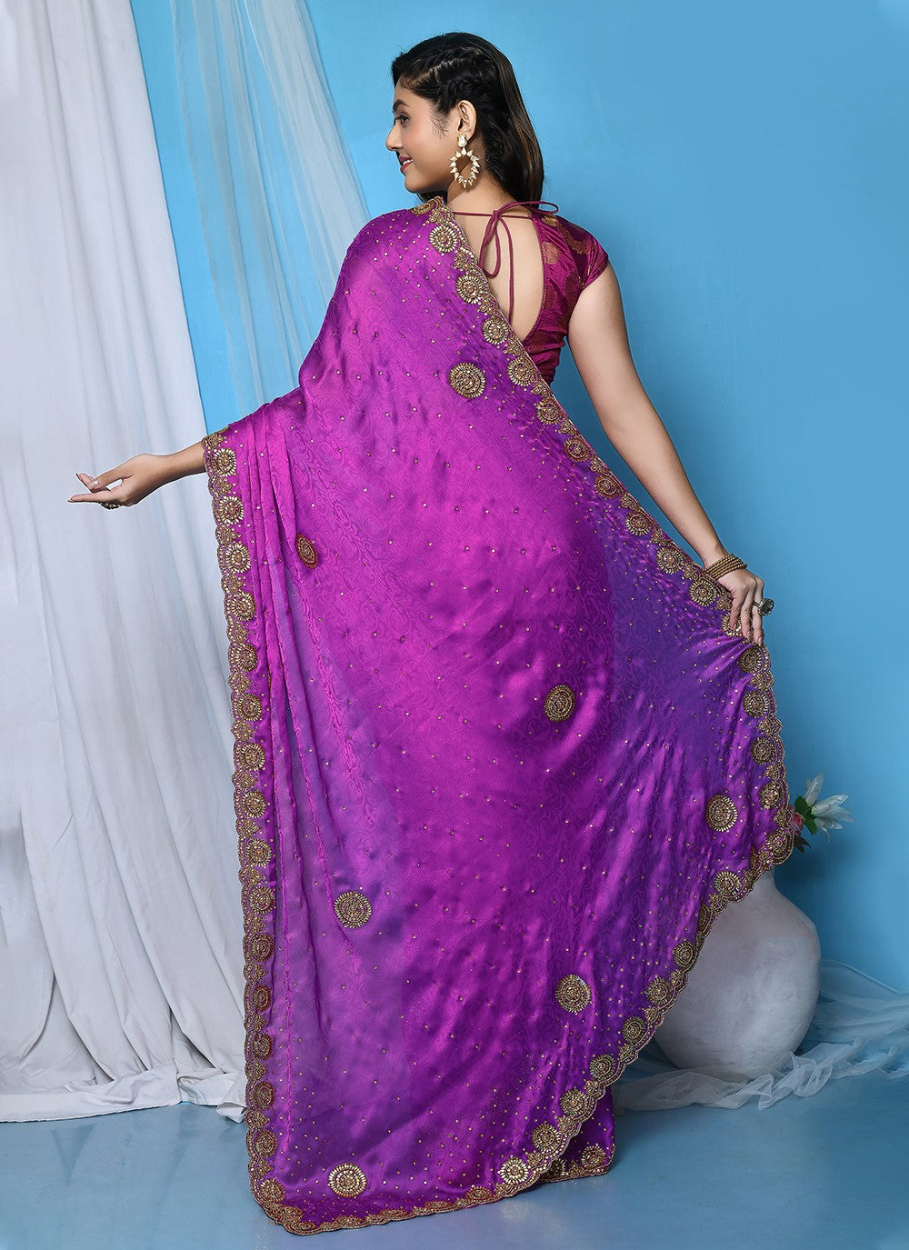 Contemporary Embroidered Silk Saree - S3349