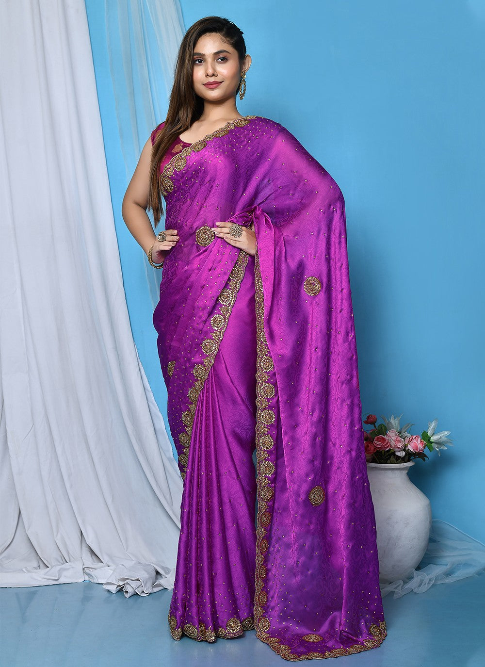 Contemporary Embroidered Silk Saree - S3349