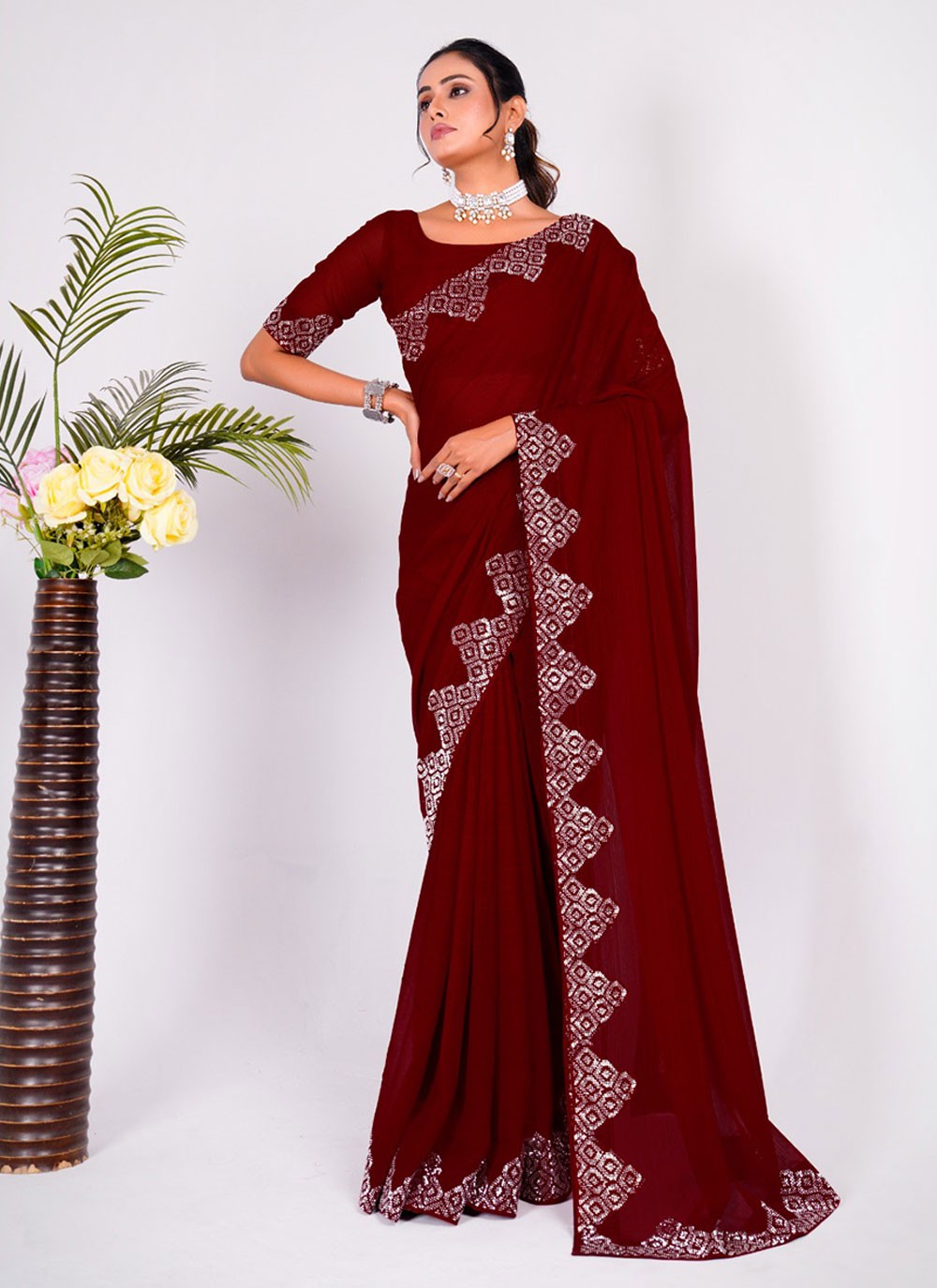 Classic Embroidered Silk Saree - S5636