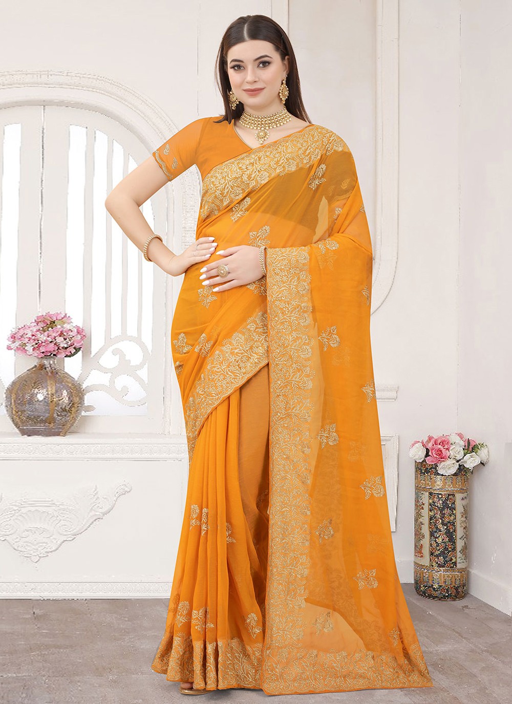 Classic Embroidered Silk Saree - S2059