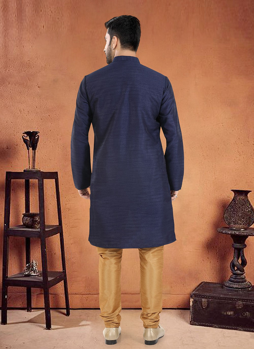 Patch Silk Navy Blue Kurta Pyjama - M8108