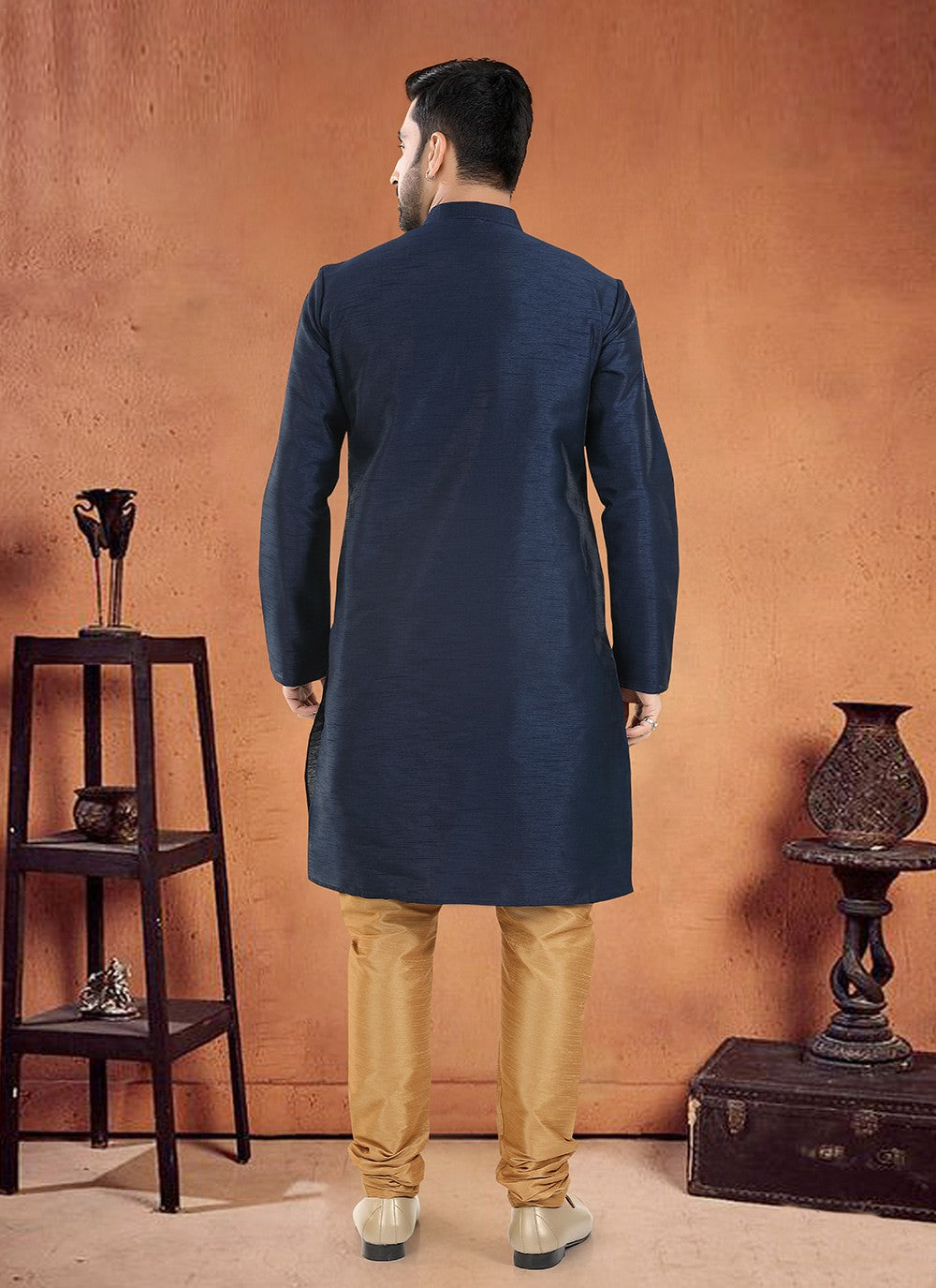 Patch Silk Navy Blue Kurta Pyjama - M8113