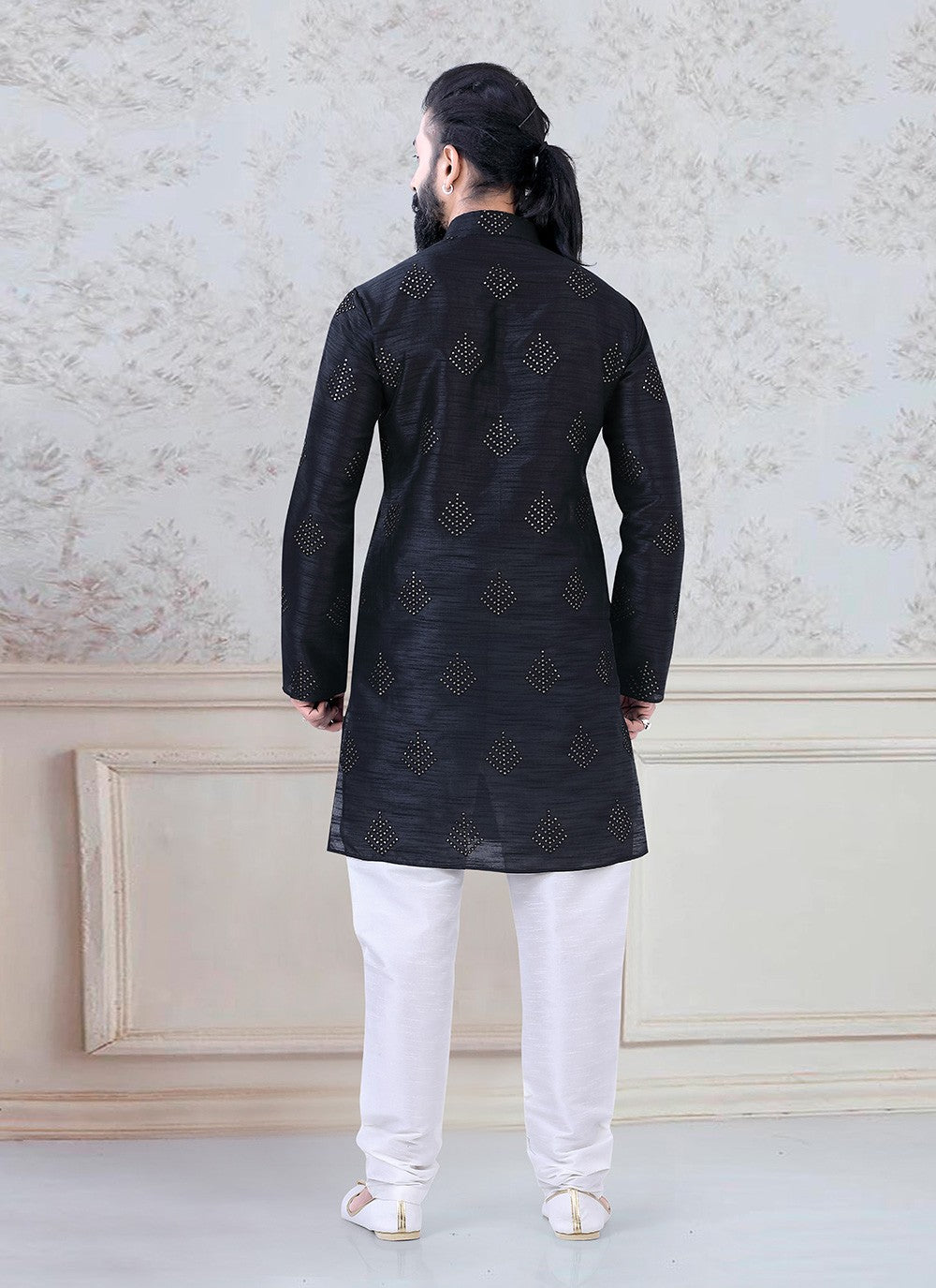 Sequins Silk Navy Blue Kurta Pyjama - M3081