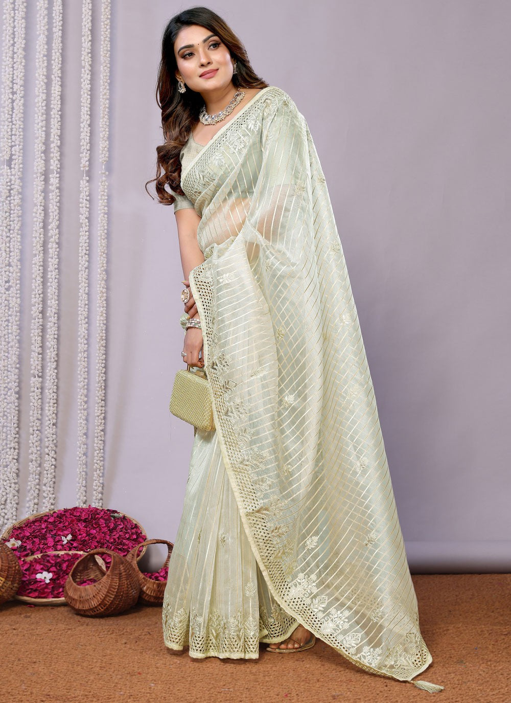 Sequins, Thread, Zari Net Saree - S11513