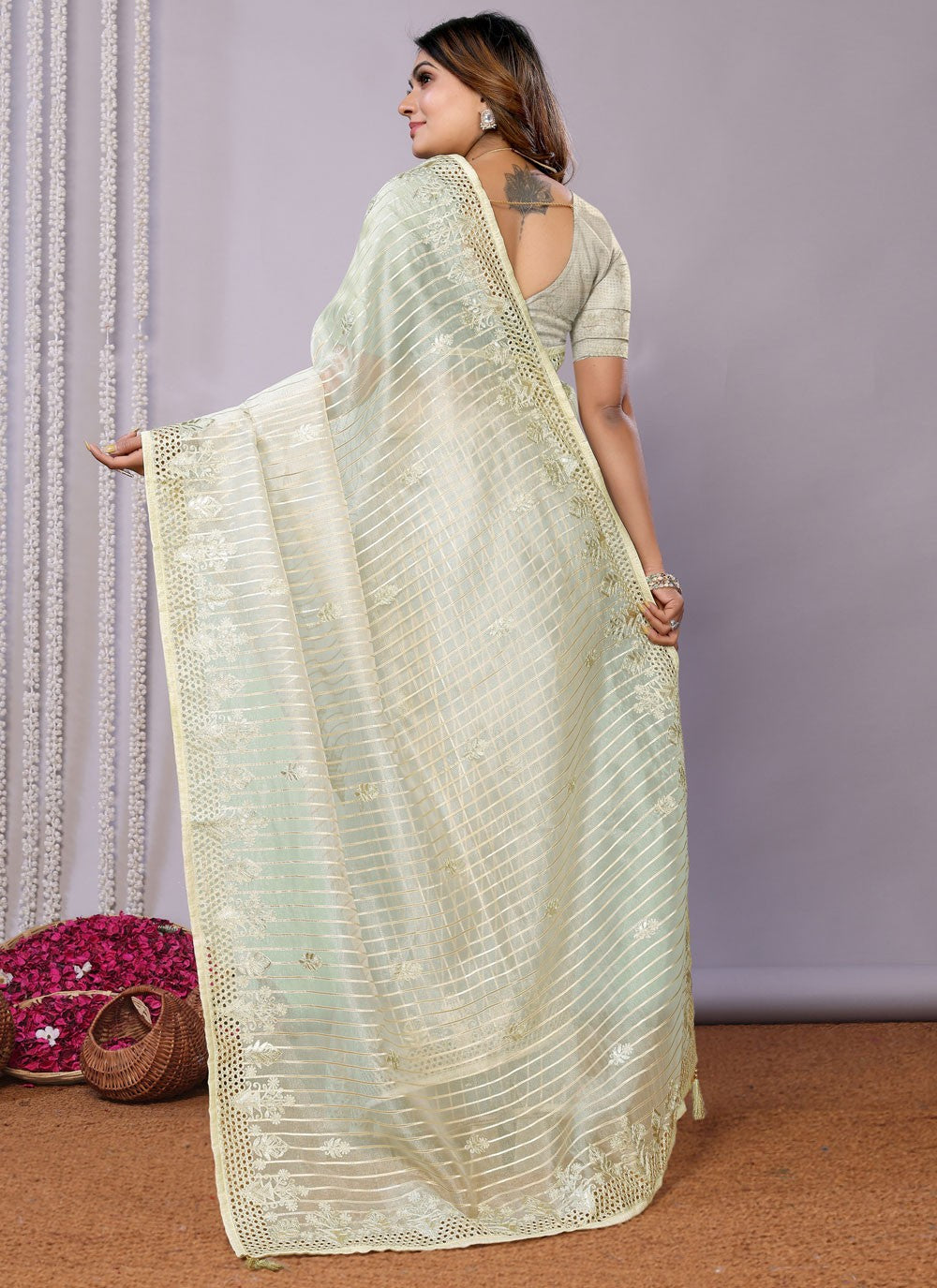 Sequins, Thread, Zari Net Saree - S11513