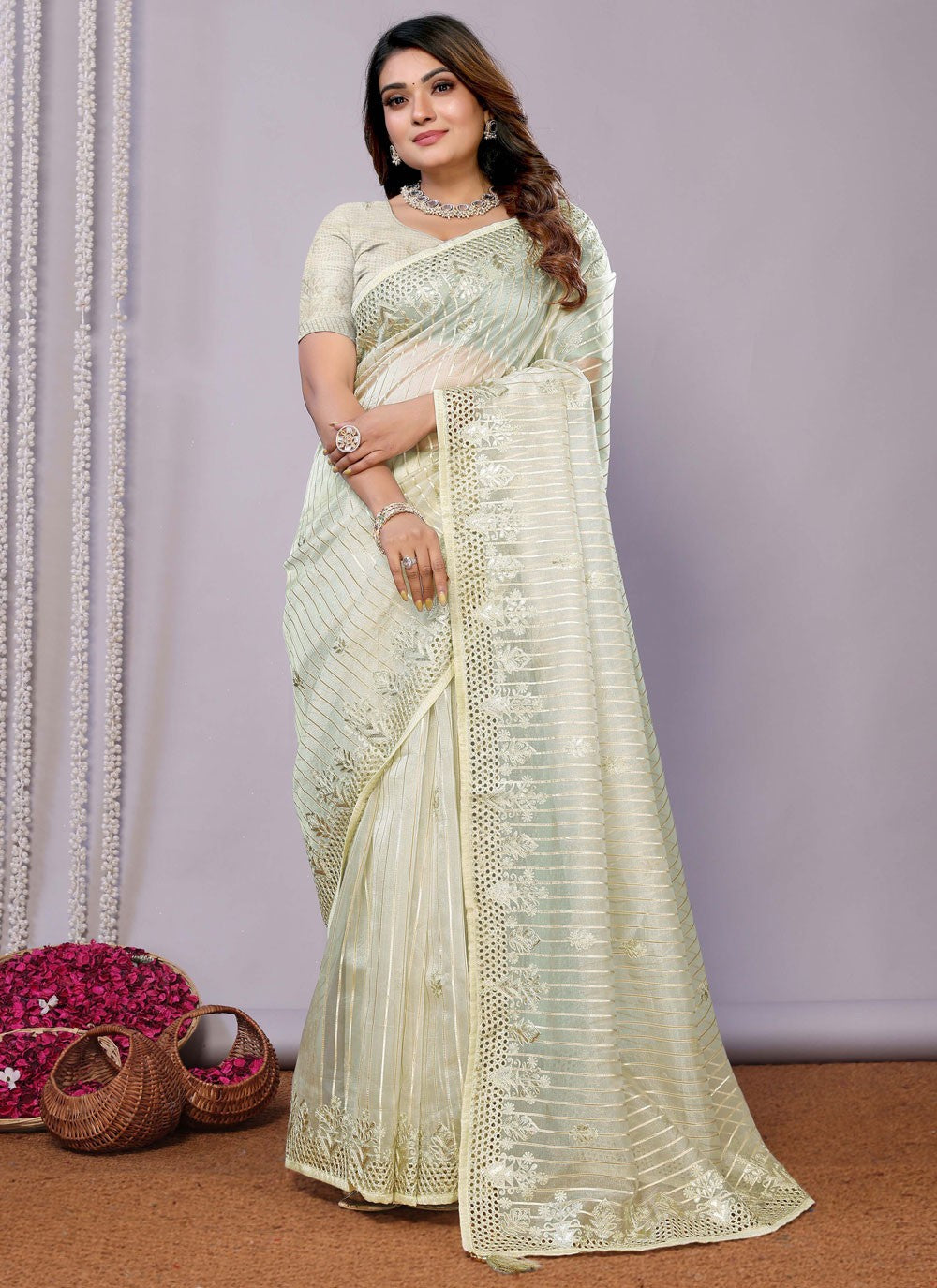 Sequins, Thread, Zari Net Saree - S11513