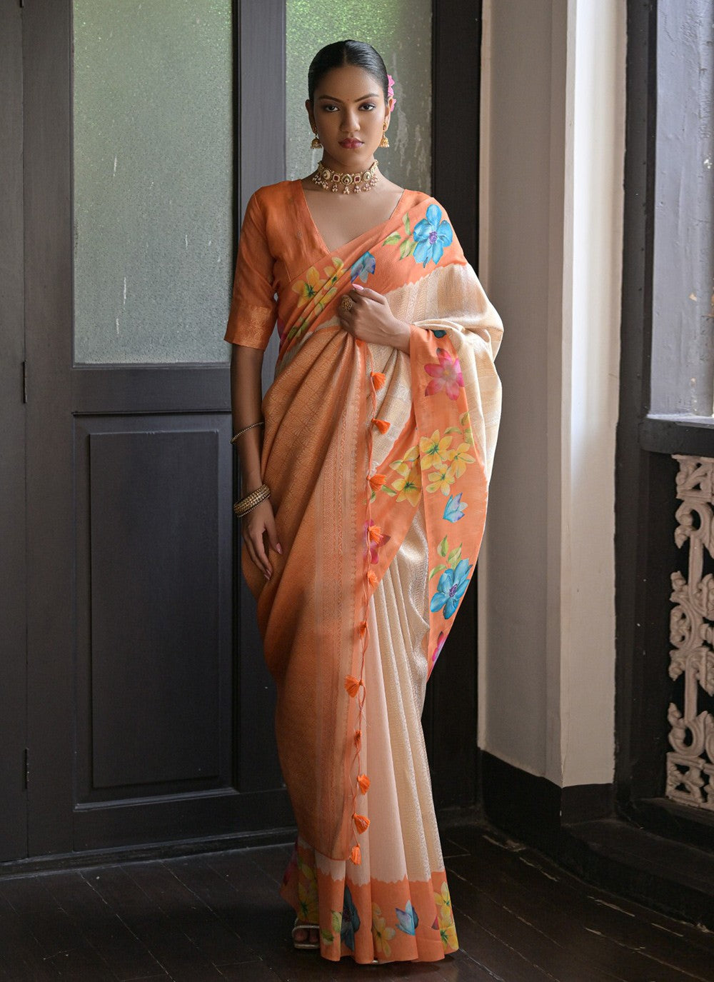 Trendy Printed Silk Pink Saree - S10914