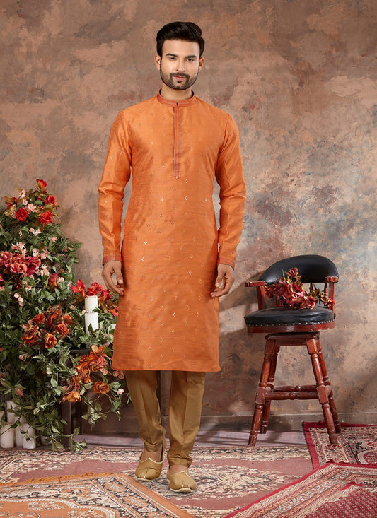 Stones Silk Orange Kurta Pyjama - M3030