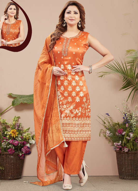 Embroidered Silk Pant Style Suit - T4363