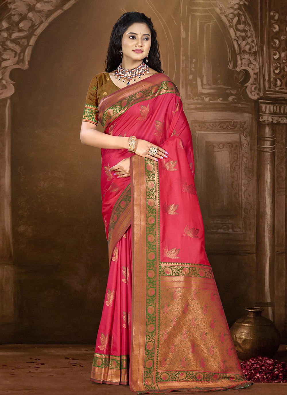 Contemporary Weaving Zari Silk Teal Saree - S11135