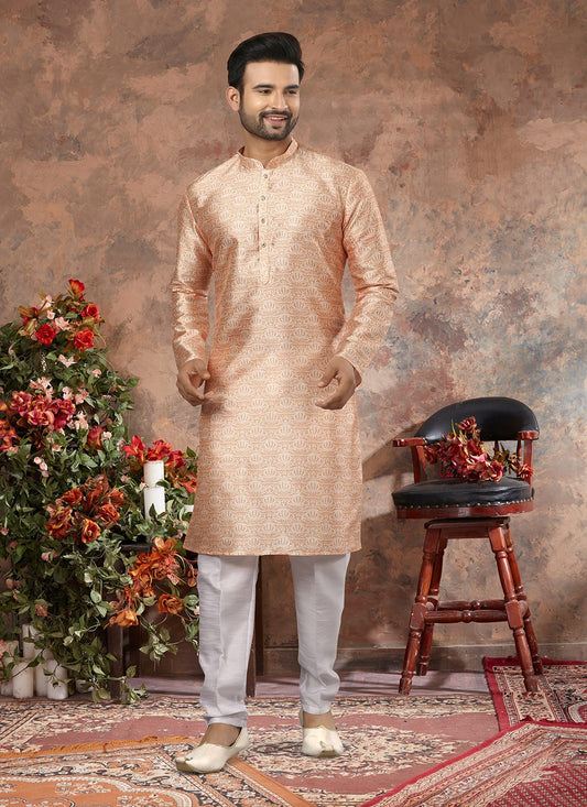 Digital Print Silk Peach Kurta Pyjama - M3051