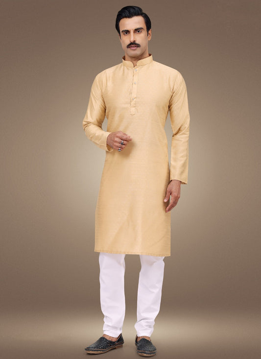 Fancy Work Silk Peach Kurta Pyjama - M4632