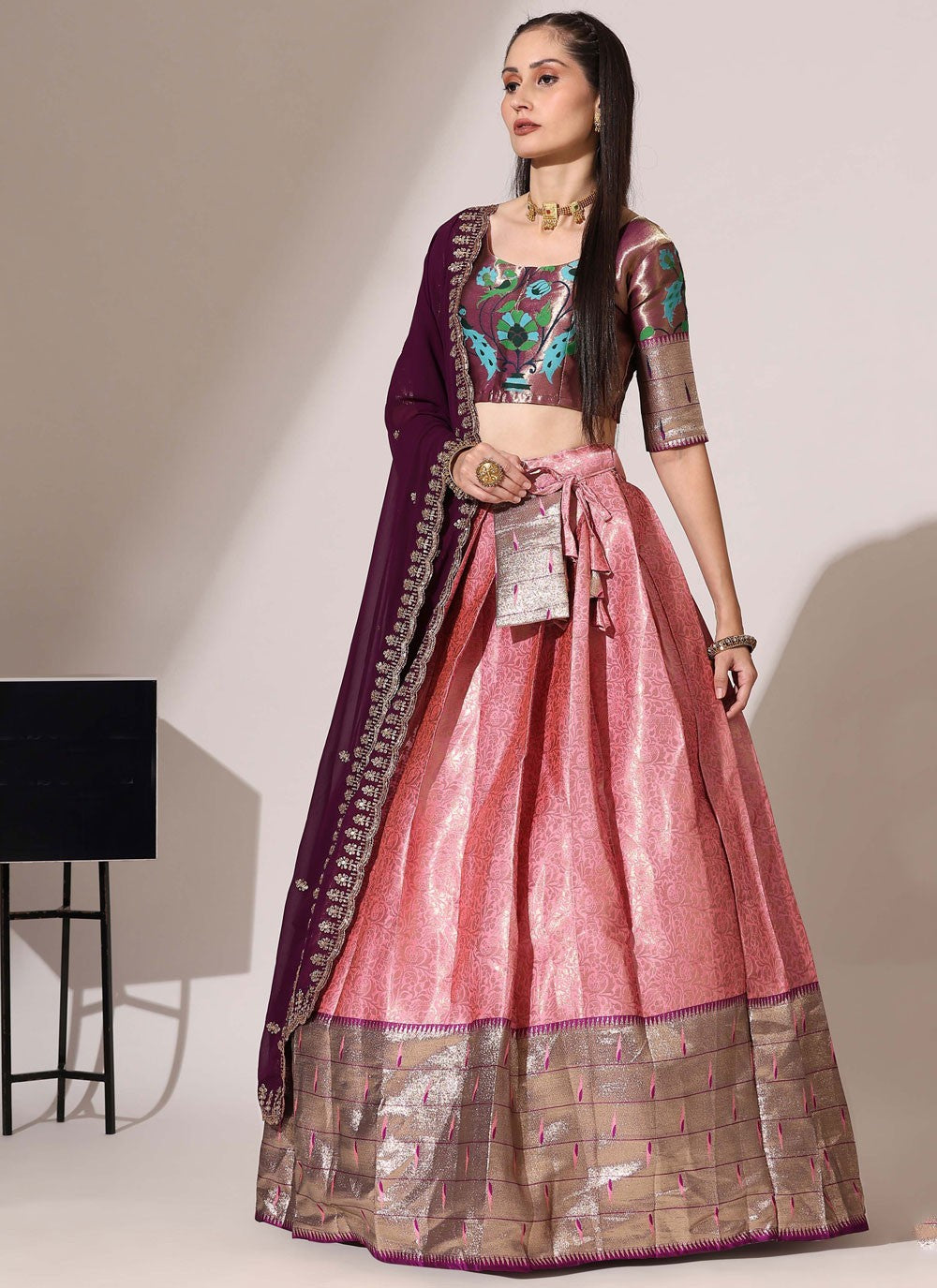 Weaving Zari Silk A - Line Lehenga - L2984