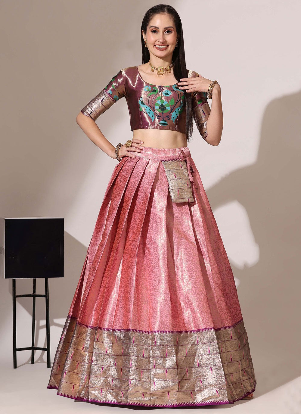 Weaving Zari Silk A - Line Lehenga - L2984