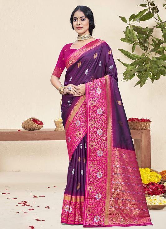 Classic Printed Silk Purple Saree - S11238