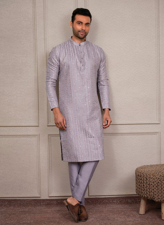 Embroidered Silk Purple Kurta Pyjama - M8392