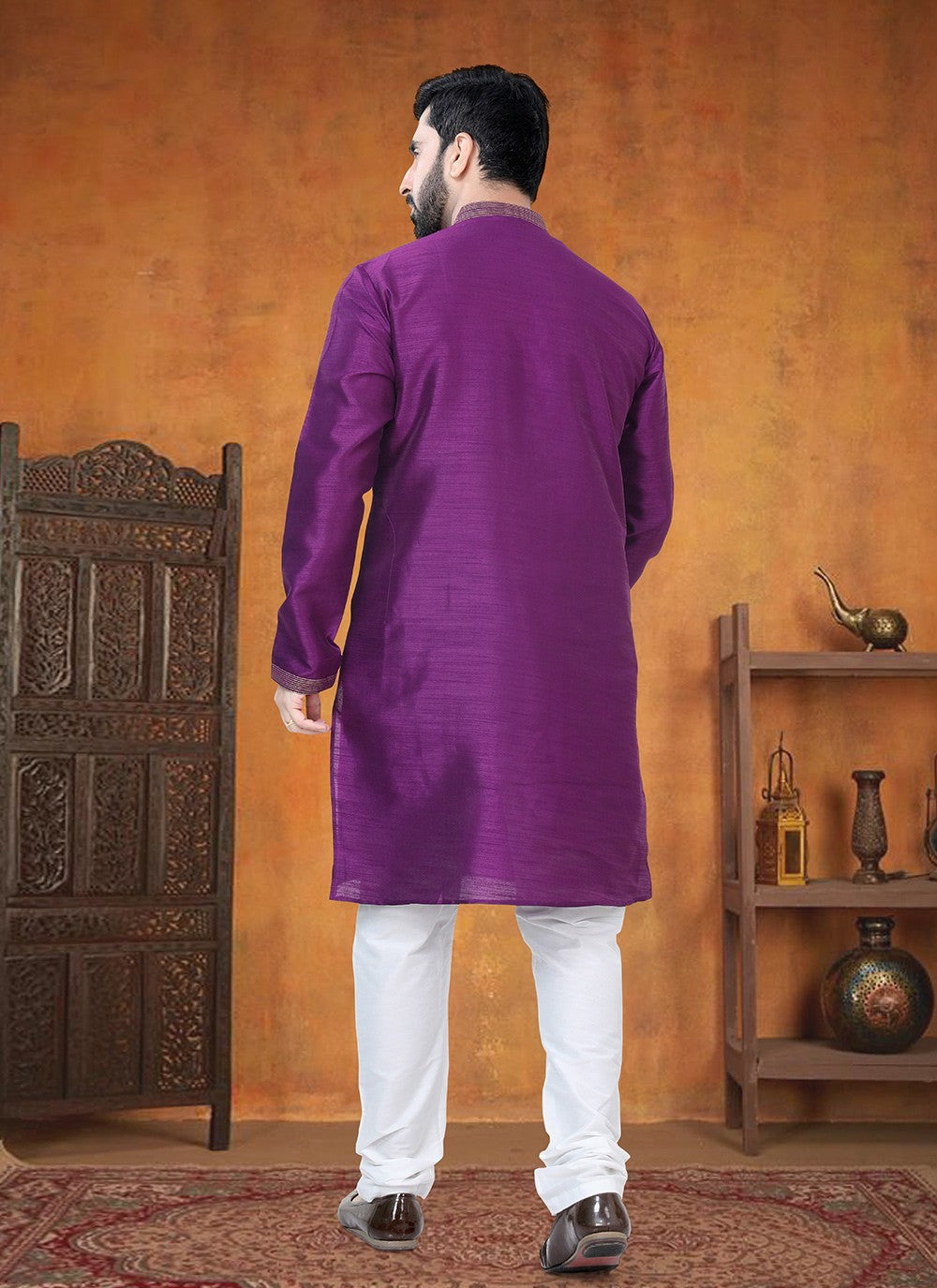 Buttons Silk Purple Kurta Pyjama - M8759