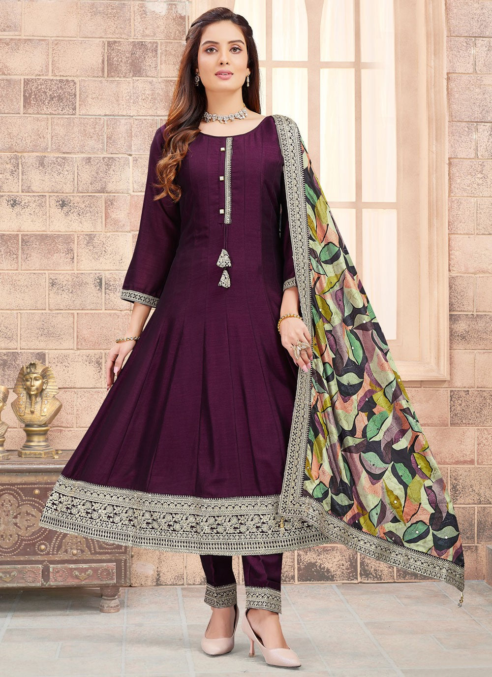 Embroidered Silk Salwar Suit - T4293