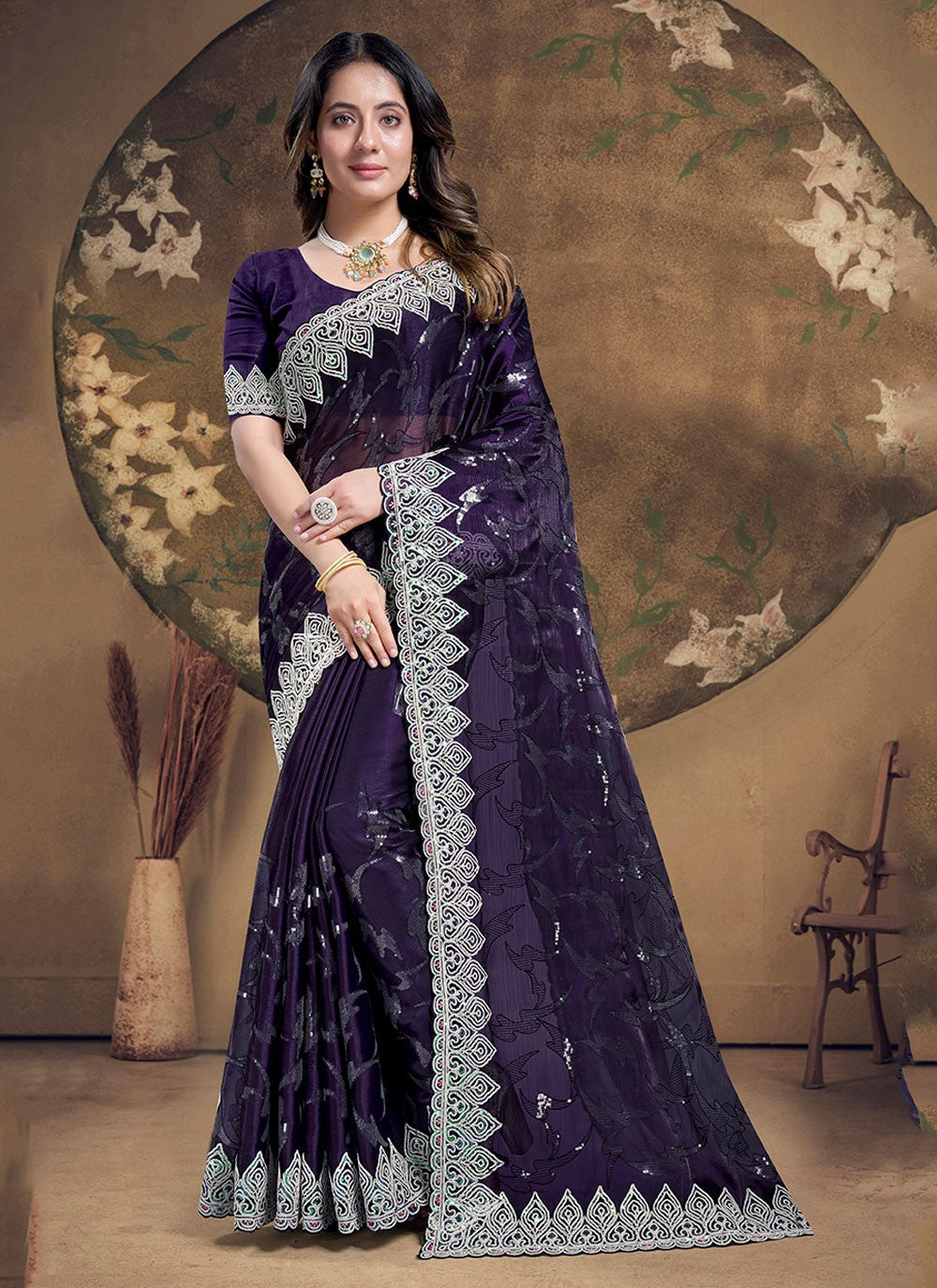 Classic Embroidered Silk Saree - S5933