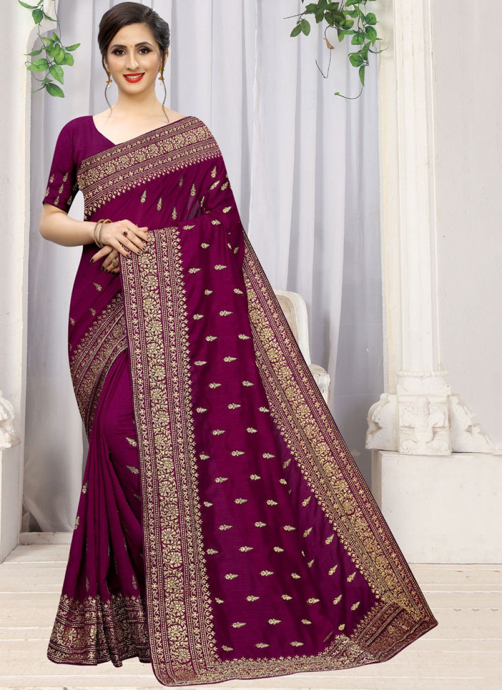 Traditional Embroidered Silk Saree - S0244