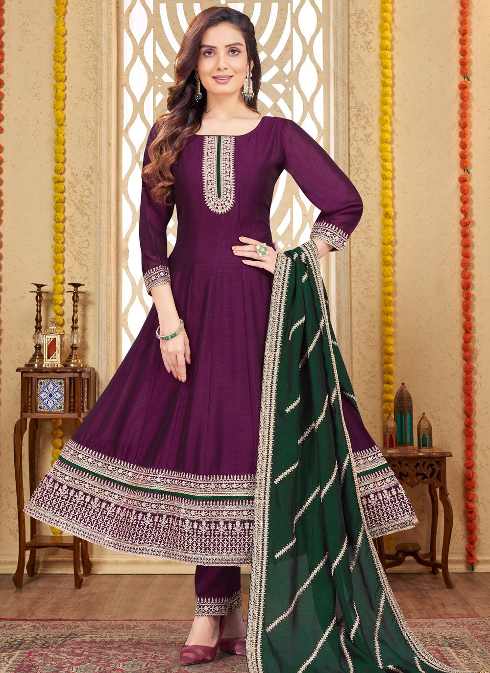 Embroidered Silk Salwar Suit - T4296