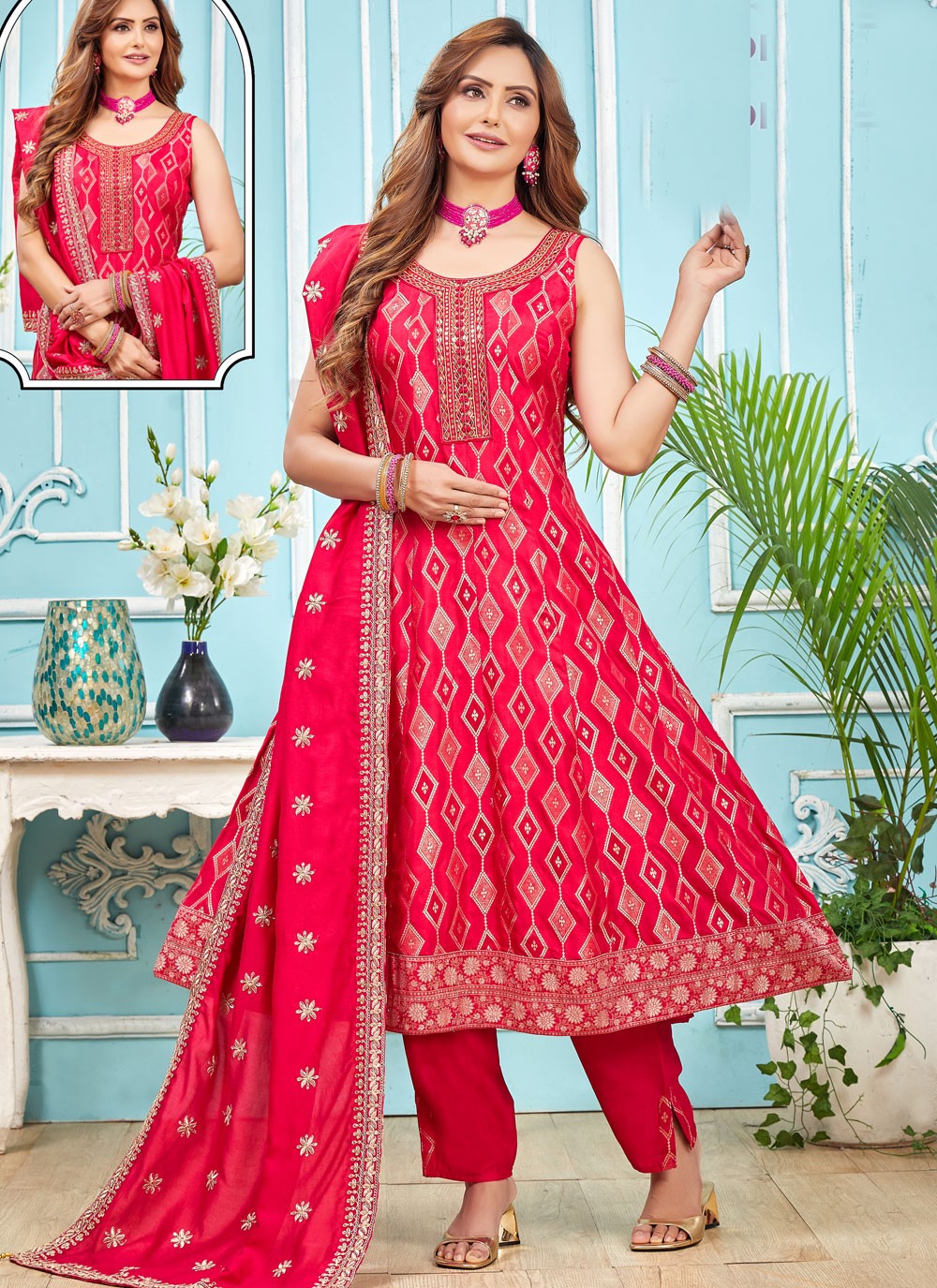 Embroidered Silk Anarkali - T4347