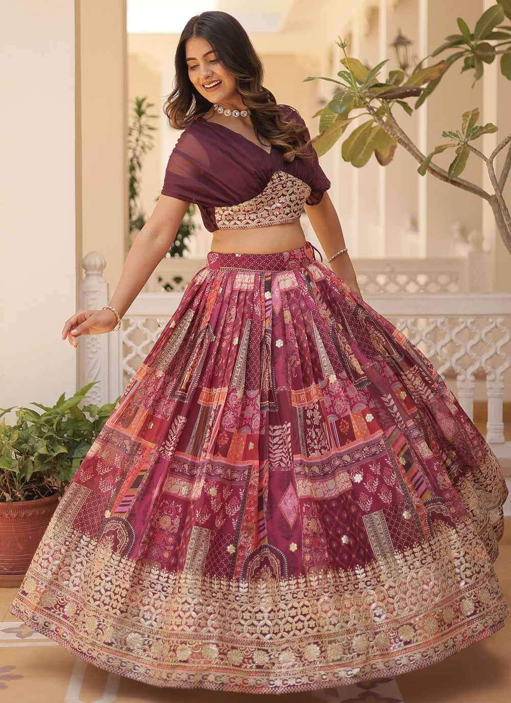 Digital Print Silk Readymade Lehenga Choli - L1801