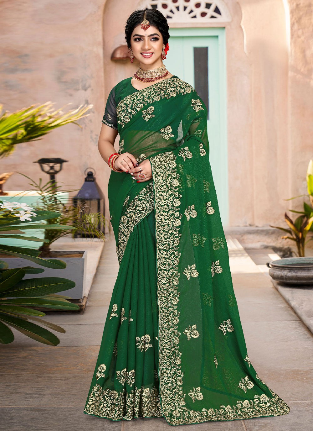 Saree Embroidered Shimmer, Silk Saree - S2461