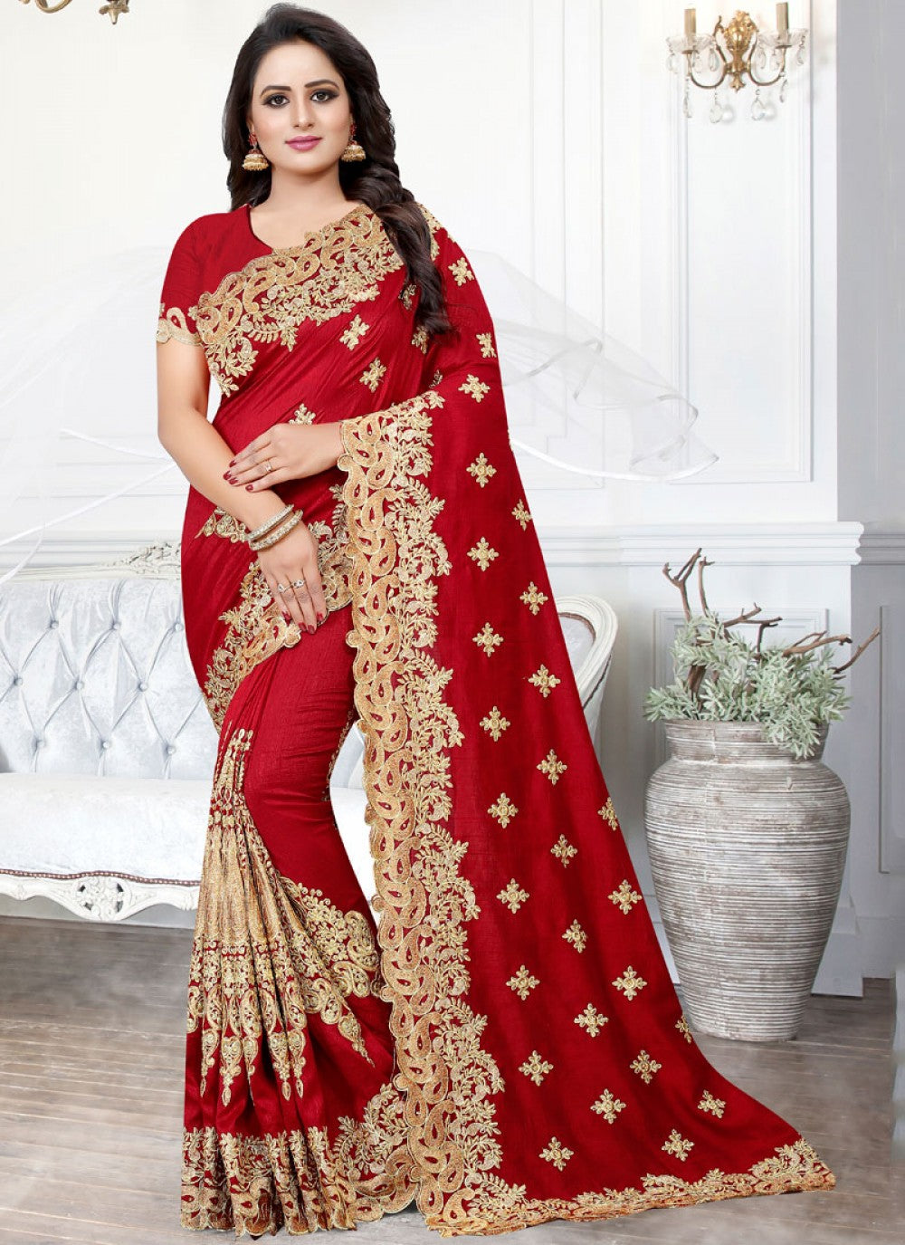 Traditional Embroidered Silk Saree - S0116