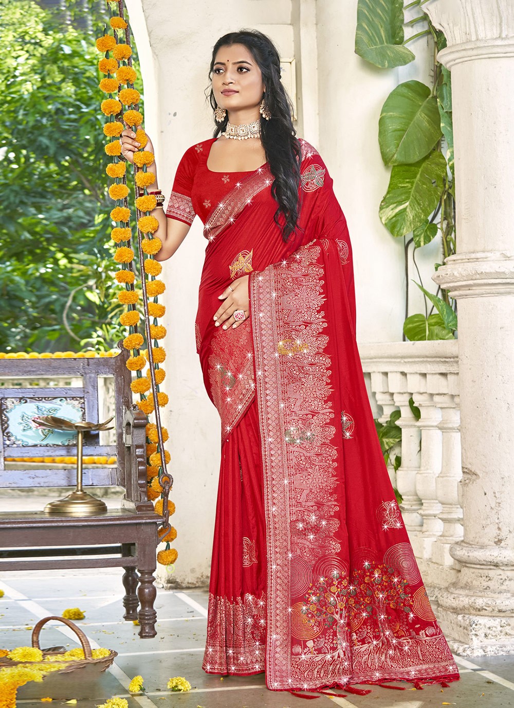 Printed, Zari Silk Saree - S12234