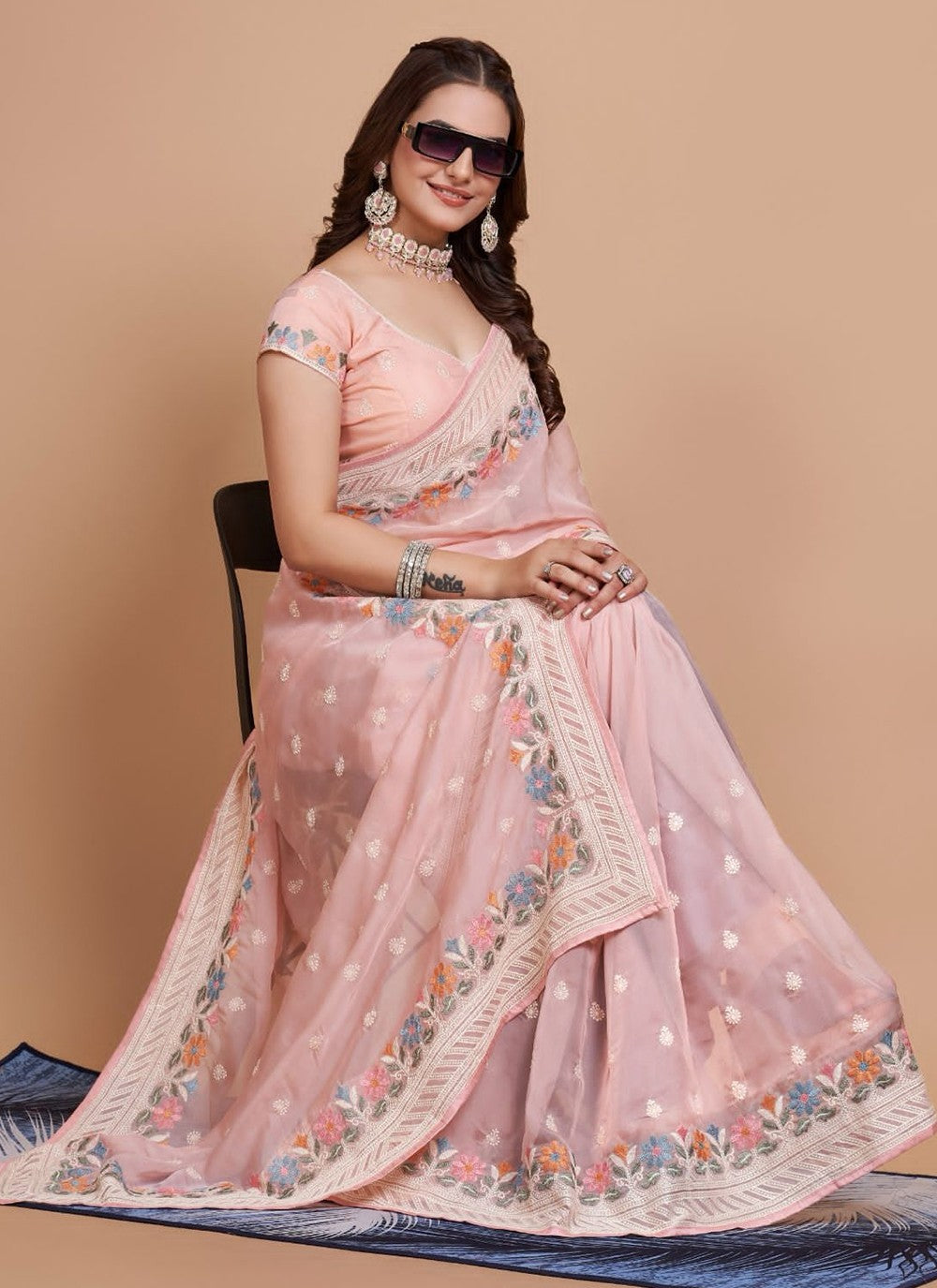 Trendy Embroidered Organza, Silk Saree - S5215