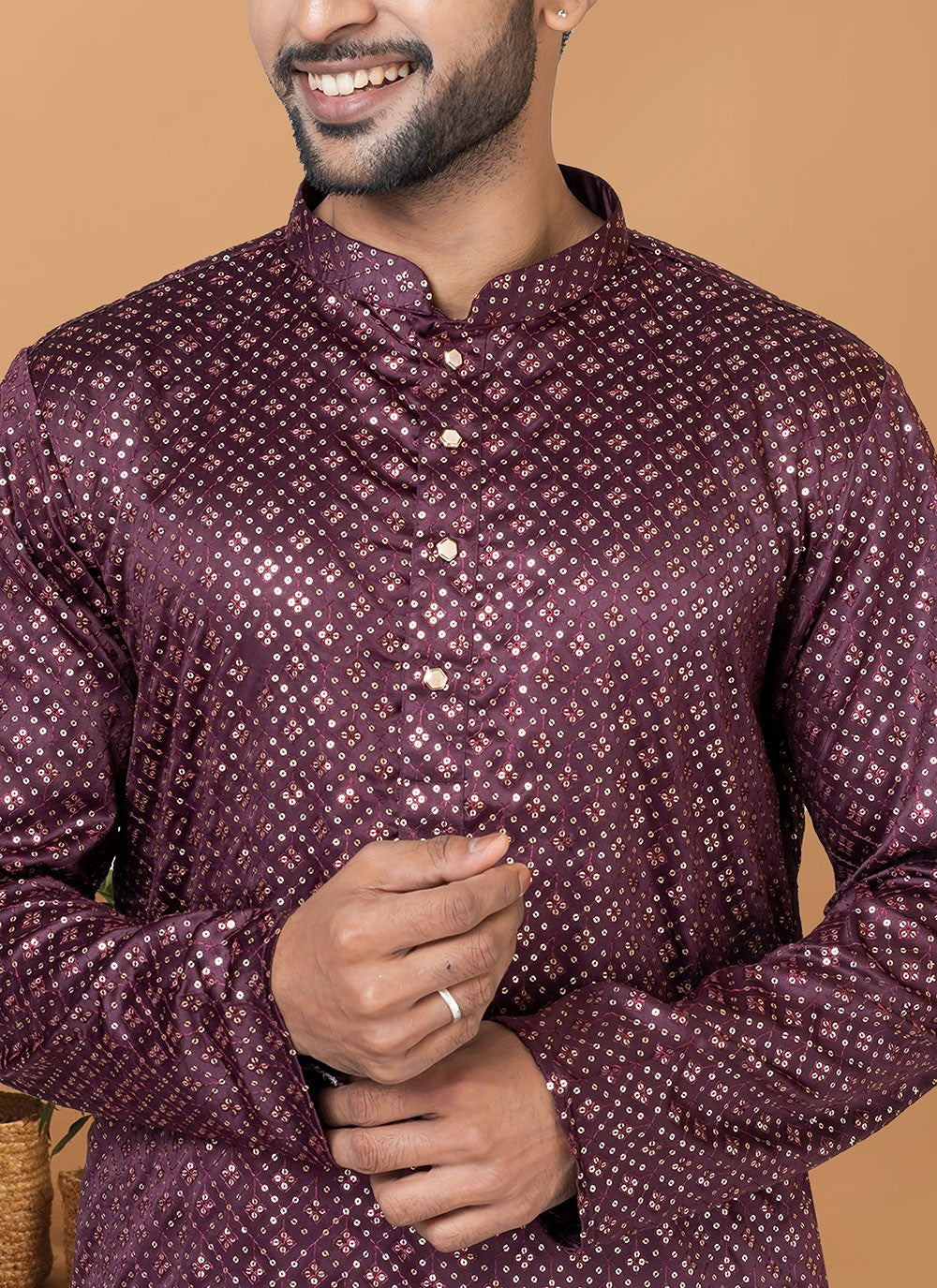 Embroidered Silk Rust Kurta Pyjama - M6237