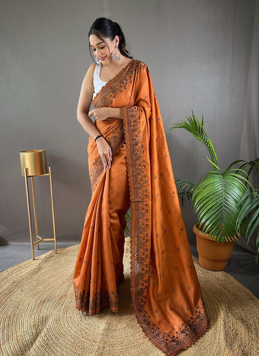 Traditional Embroidered Silk Saree - S4436