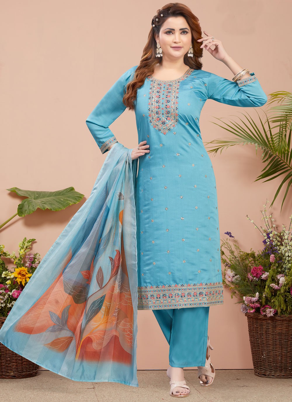 Embroidered Silk Salwar Suit - T4364