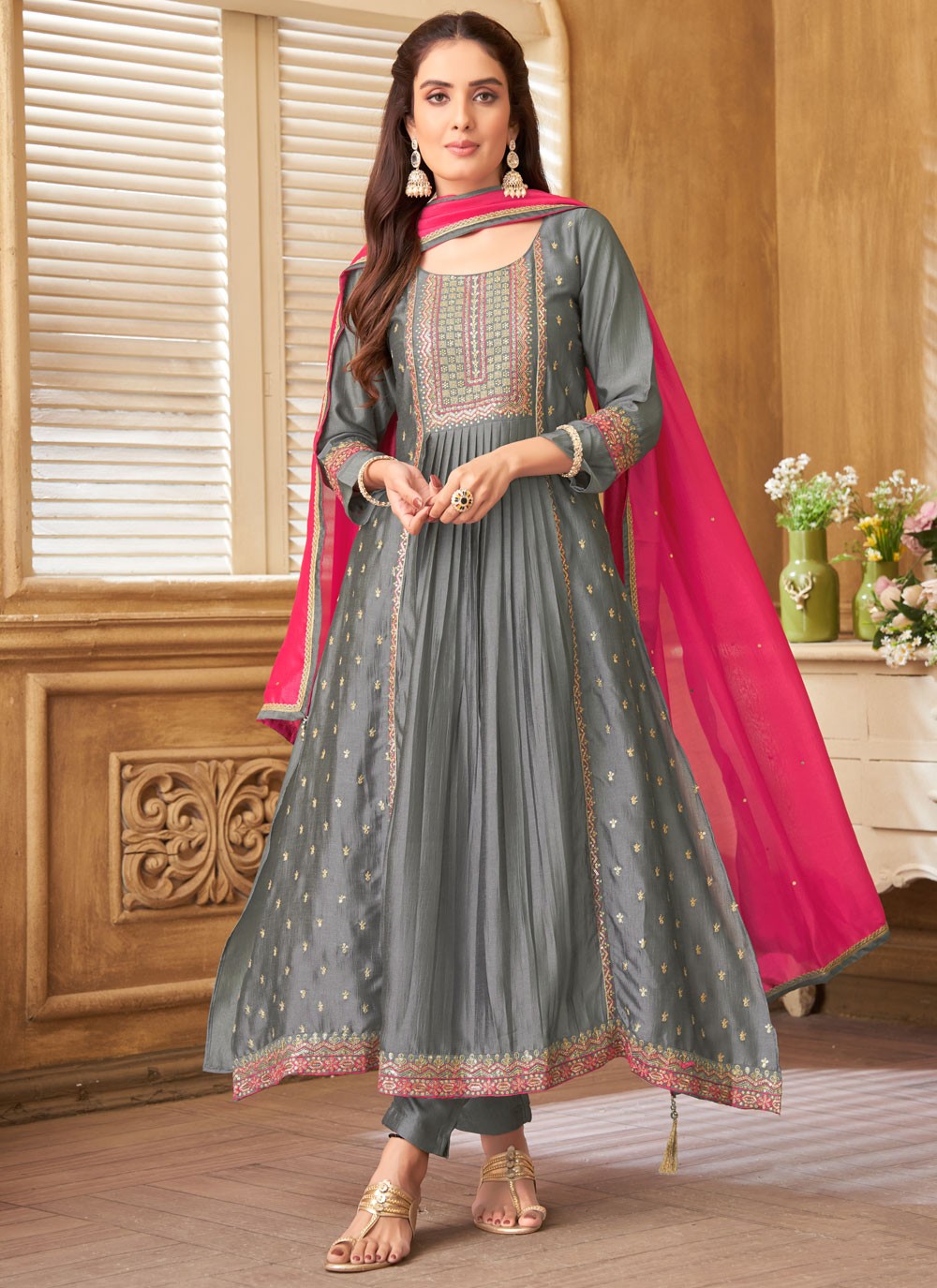 Embroidered Silk Salwar Suit - T4276