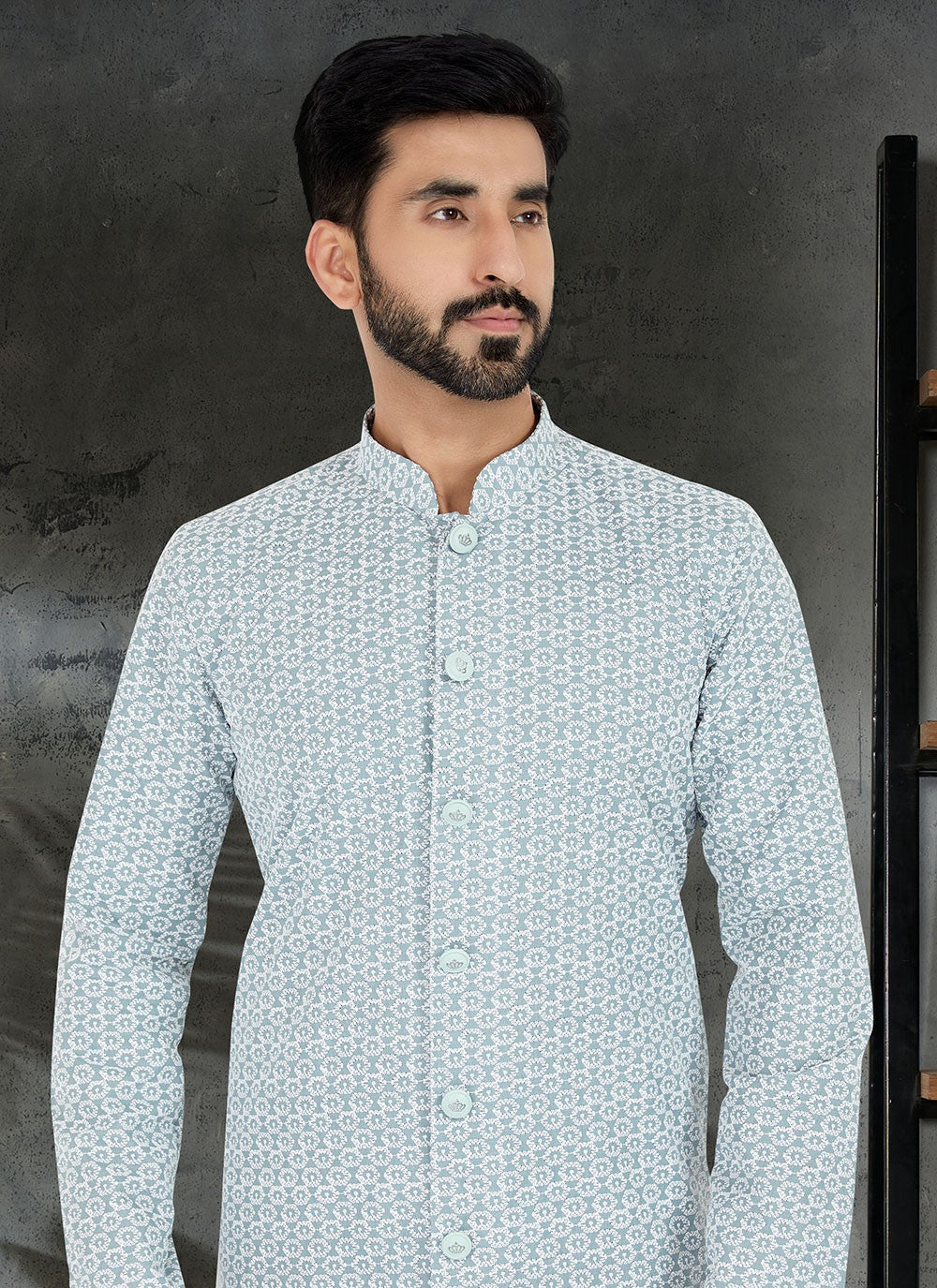 Embroidered Silk Sea Green Kurta Pyjama - M4974