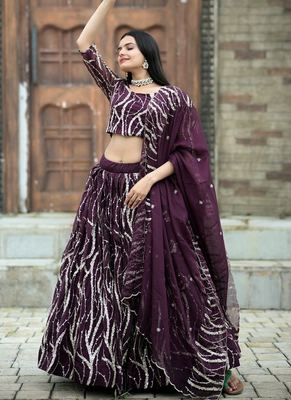 Embroidered Silk A - Line Lehenga - L1099